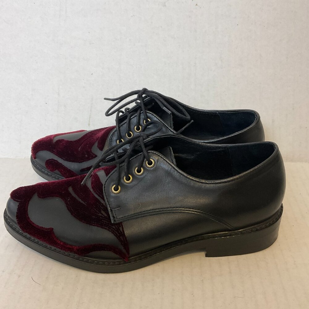 Miista London Loafers 36 Black Maroon Burnout Velvet Lace Up